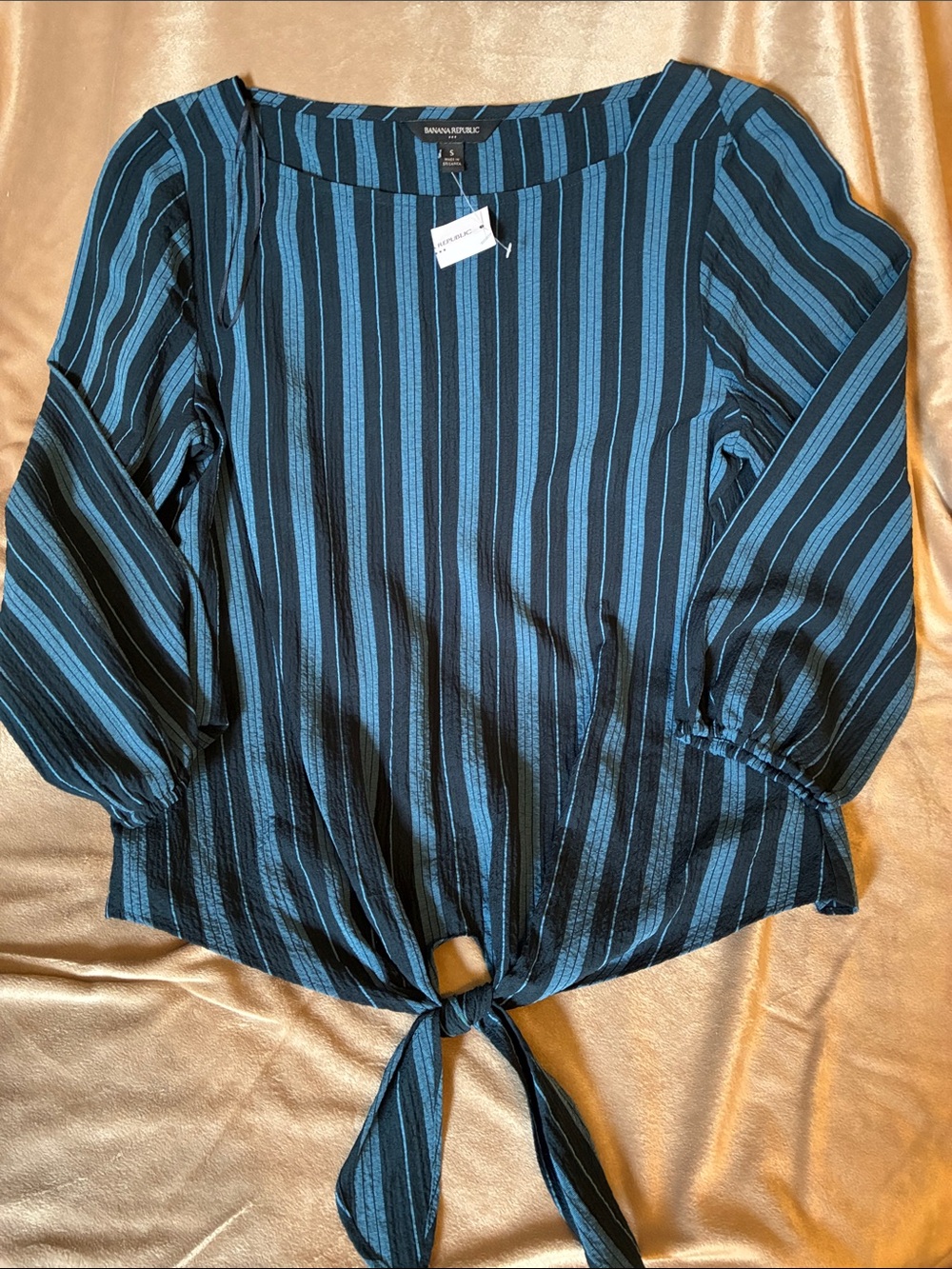Banana Republic Black and Blue Striped Tie-Front Blouse- Size Small- NWT